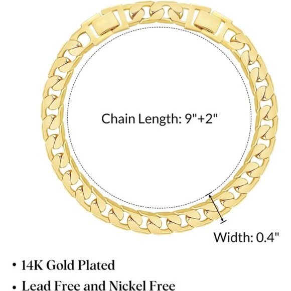 Gold Anklet for Women Chunky Cuban Link Adjustable 14K Plated Beach Jewelry - Picture 6 of 8